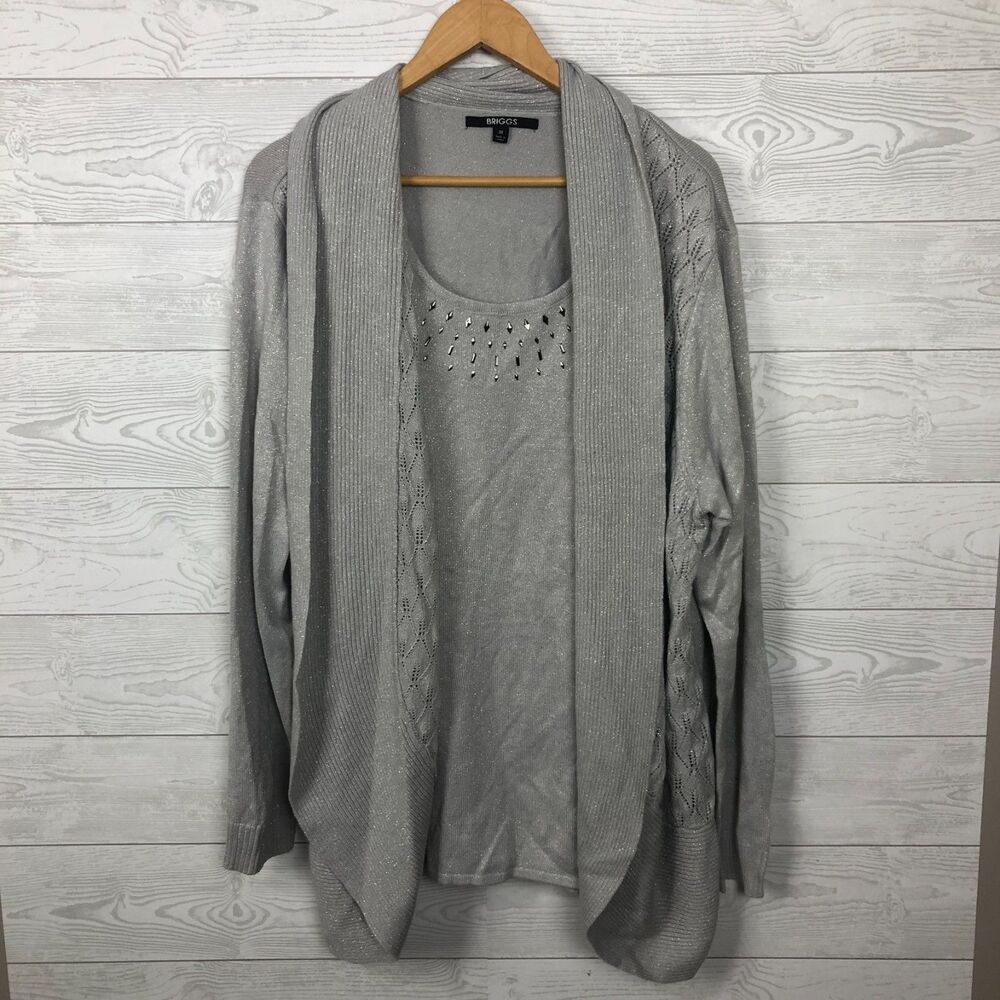 Briggs Women's 3X Metallic Weave Long Sleeve Sweater Faux Layered Scoop Neck